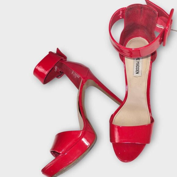 Steve Madden Womens Shoes Sz 9.5 Stiletto High Heel Red Patent Dressy Ankle Stra - Picture 1 of 13